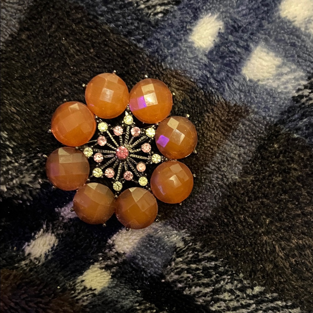 Elegant Brown Brooch with Crystal Accents
